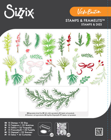 Sizzix Clear Stamps w/ Framelits Die Winter Greenery (15+32pcs) by Vicki Boutin (667188)
