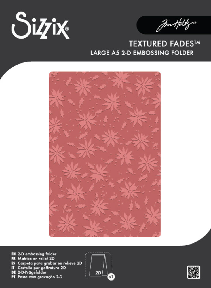 Sizzix 2D Texture Fades w/ A5 Embossing Folder Vault Holly Poinsettia by Tim Holtz (667252) Sizzix 2D Texture Fades w/ A5 Embossing Folder Vault Holly Poinsettia by Tim Holtz (667252)