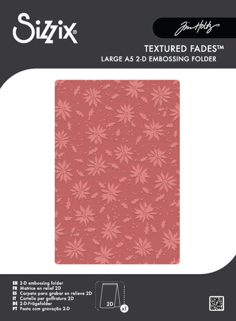 Sizzix 2D Texture Fades w/ A5 Embossing Folder Vault Holly Poinsettia by Tim Holtz (667252) Sizzix 2D Texture Fades w/ A5 Embossing Folder Vault Holly Poinsettia by Tim Holtz (667252)
