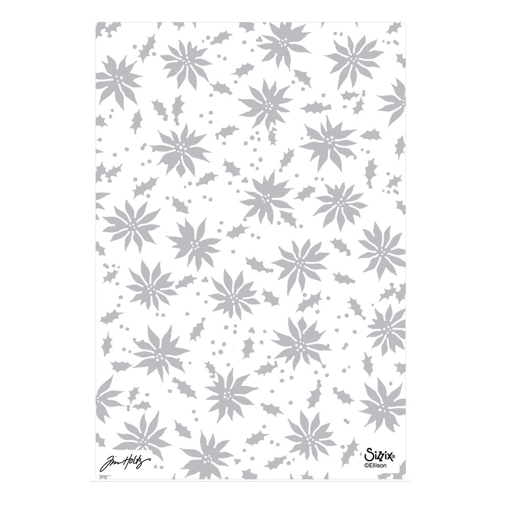 Sizzix 2D Texture Fades w/ A5 Embossing Folder Vault Holly Poinsettia by Tim Holtz (667252) Sizzix 2D Texture Fades w/ A5 Embossing Folder Vault Holly Poinsettia by Tim Holtz (667252)