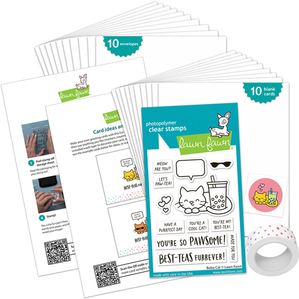 Lawn Fawn Boba Cat Kids Cardmaking Kit Mini (LF3981)