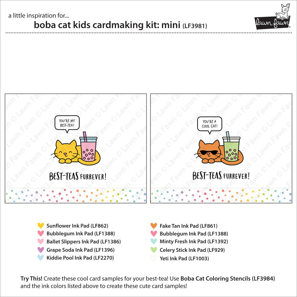 Lawn Fawn Boba Cat Kids Cardmaking Kit Mini (LF3981)