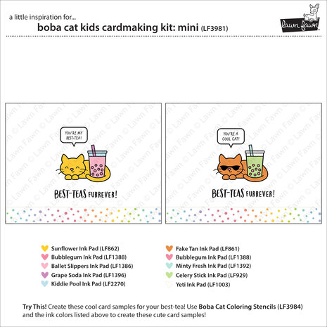 Lawn Fawn Boba Cat Kids Cardmaking Kit Mini (LF3981)