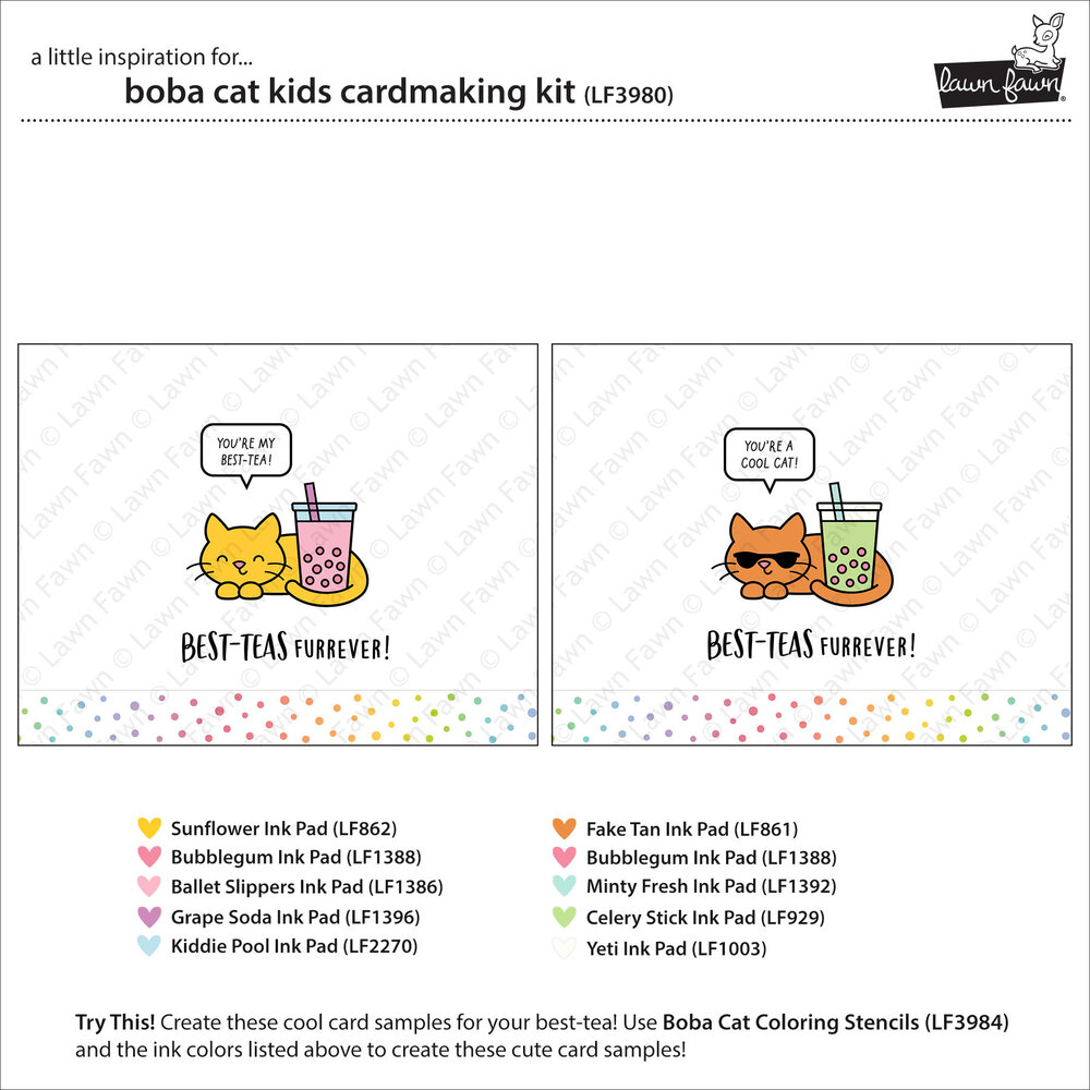 Lawn Fawn Boba Cat Kids Cardmaking Kit (LF3980)