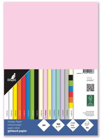 Kangaro Papier A4 160grs Rose Pastel Paquet (50pcs) (K-0039P001) Kangaro Papier A4 160grs Rose Pastel Paquet (50pcs) (K-0039P001)