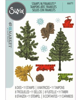 Sizzix Framelits Die w/Stamps by 49 and Market A5 Pine Holidays (16+5pcs) (666711)