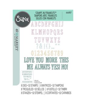 Sizzix Framelits Die w/Stamps by 49 and Market Fine Line Alpha 01 (52+8pcs) (666807)