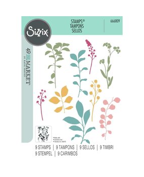 Sizzix Clear Stamps by 49 and Market Fine Stems 01 (9pcs) (666809)