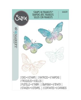 Sizzix Framelits Die w/Stamps by 49 and Market A5 Painted Pencil Butterflies (8+2pcs) (666634)
