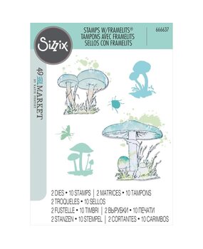 Sizzix Framelits Die w/Stamps by 49 and Market A5 Painted Pencil Mushrooms (10+2pcs) (666637)