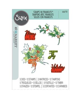 Sizzix Framelits Die w/Stamps by 49 and Market A5 Pencil Line Holly (12+5pcs) (666710)