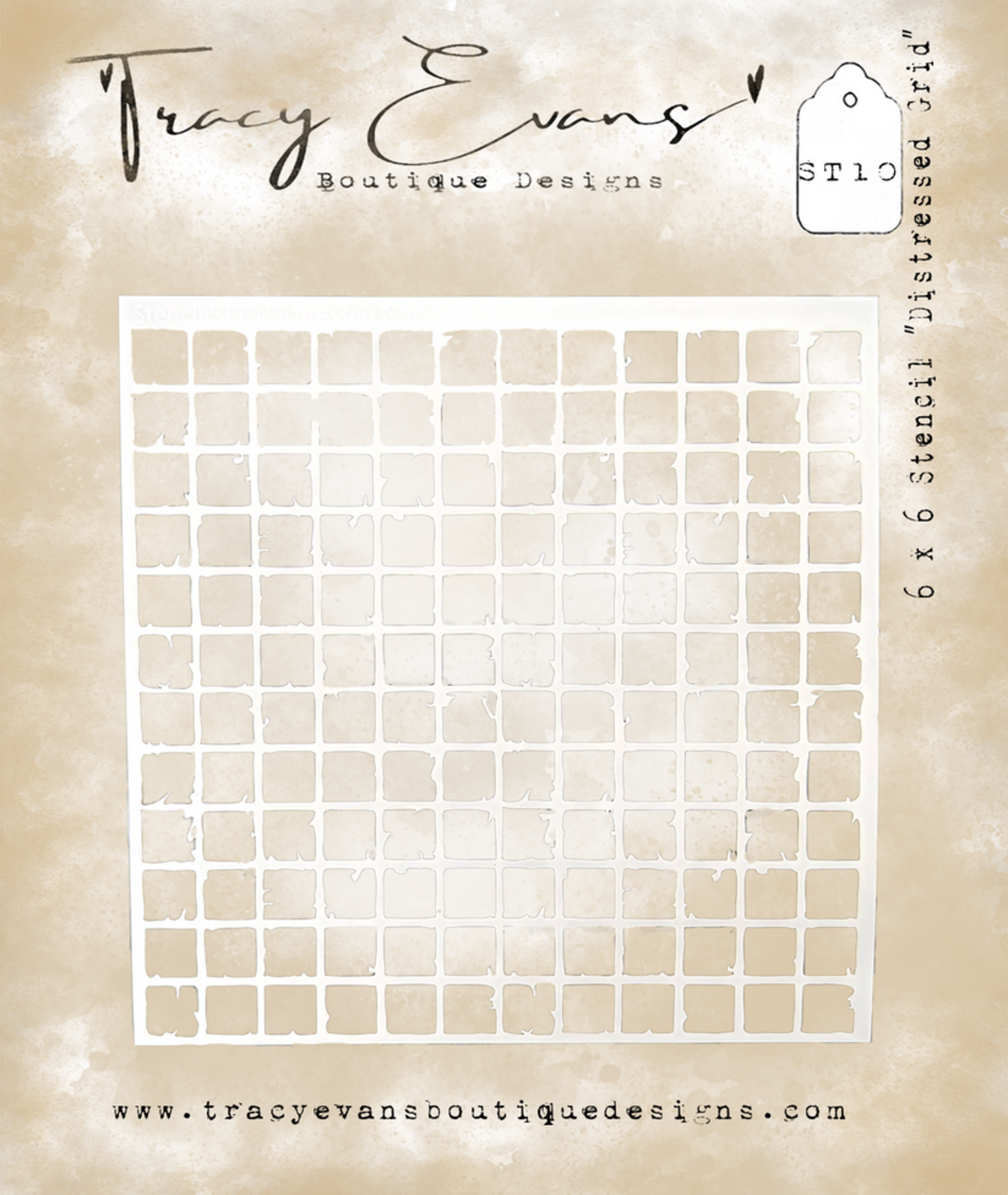 Grid Ines Distressed Grid 6x6 Inch Stencil (ST010) - Craftlines B.V.