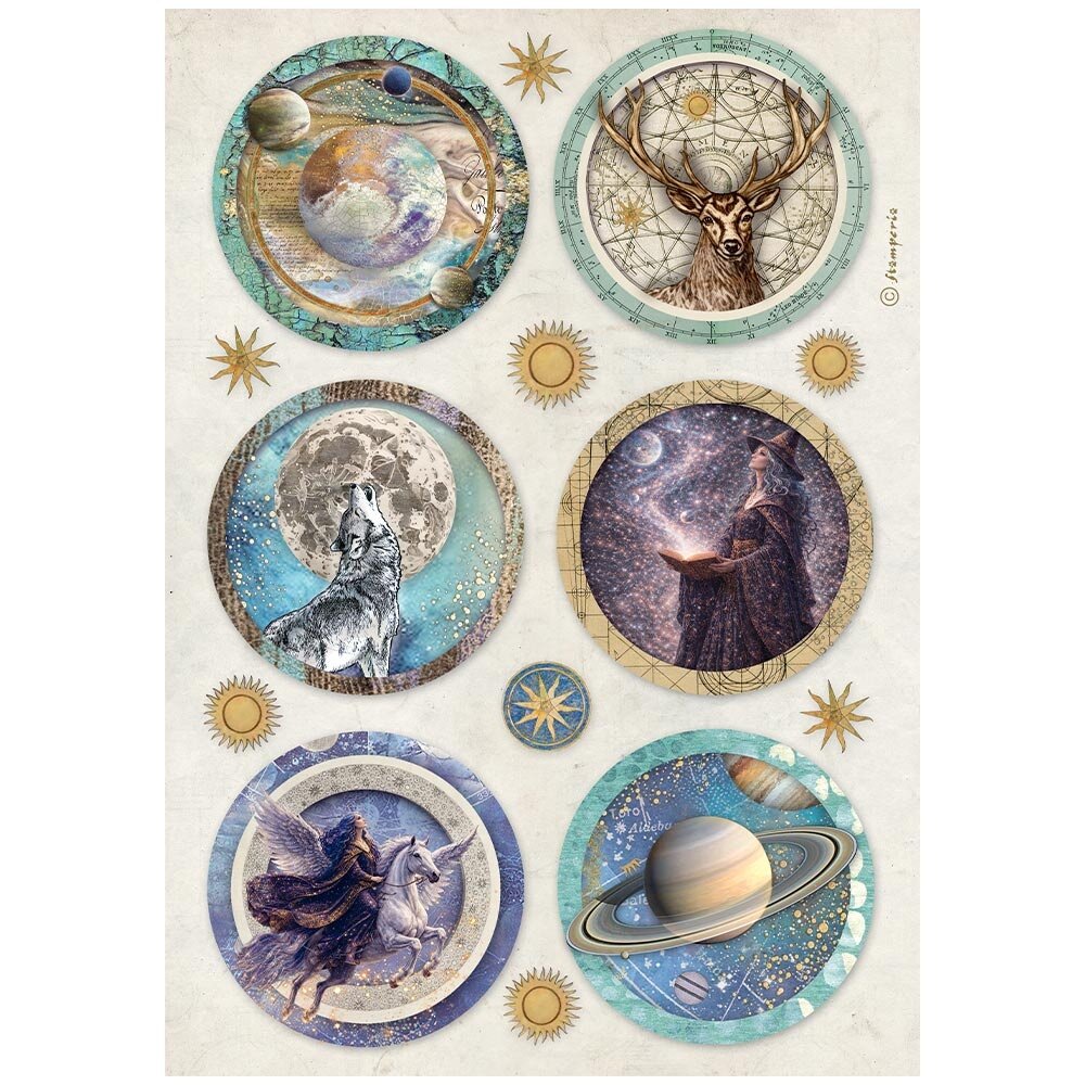 Stamperia Cosmos A4 Rice Paper Rounds (6pcs) by Cristina Radovan (DFSA41154) Stamperia Cosmos A4 Rice Paper Rounds (6pcs) by Cristina Radovan (DFSA41154)