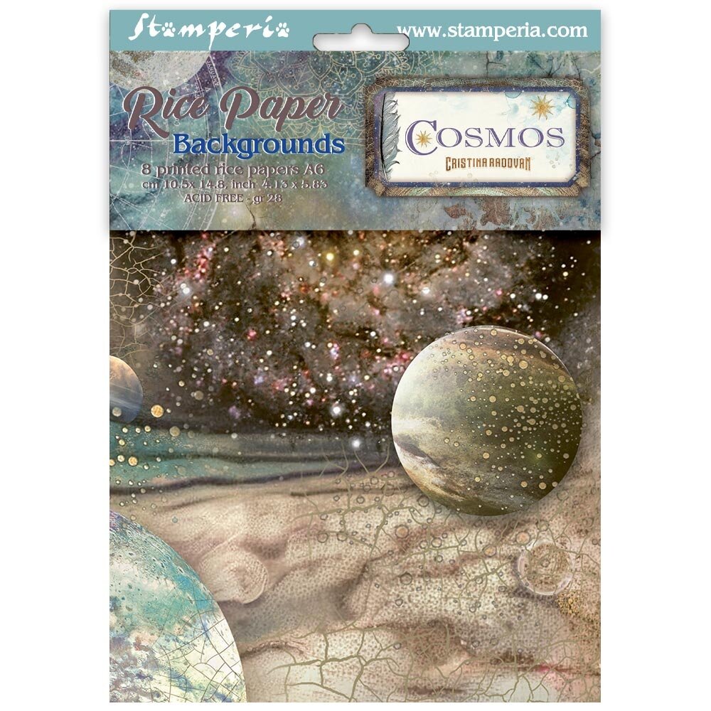 Stamperia Cosmos A6 Rice Paper Backgrounds Selection (8pcs) by Cristina Radovan (DFSAK6060) Stamperia Cosmos A6 Rice Paper Backgrounds Selection (8pcs) by Cristina Radovan (DFSAK6060)