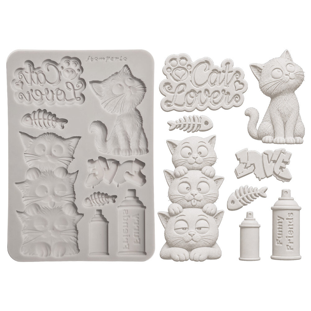 Stamperia Furry Friends 2 A5 Silicon Mould Cats by Antonis Tzanidakis (KACMA626)