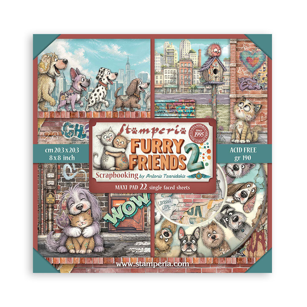 Stamperia Furry Friends 2 8x8 Inch Paper Pack (Single Face) by Antonis Tzanidakis (SBBSXB29) Stamperia Furry Friends 2 8x8 Inch Paper Pack (Single Face) by Antonis Tzanidakis (SBBSXB29)