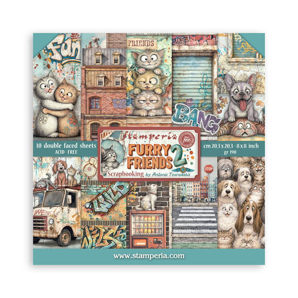 Stamperia Furry Friends 2 8x8 Inch Paper Pack by Antonis Tzanidakis (SBBS150)