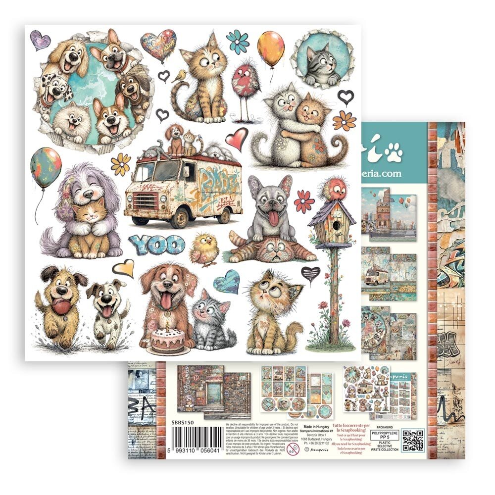Stamperia Furry Friends 2 8x8 Inch Paper Pack by Antonis Tzanidakis (SBBS150)