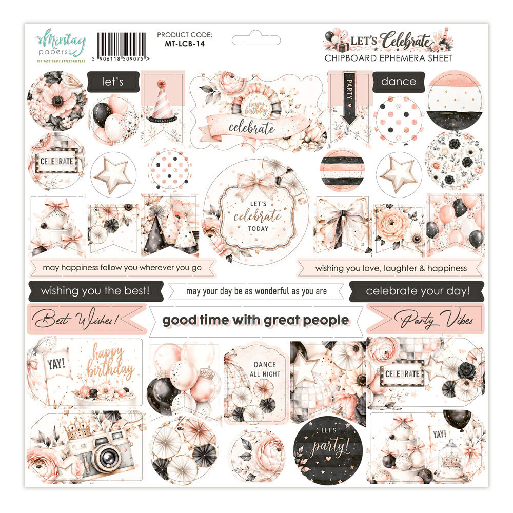 Mintay Let's Celebrate 12x12 Inch Chipboard Ephemera Sheet (MT-LCB-14)