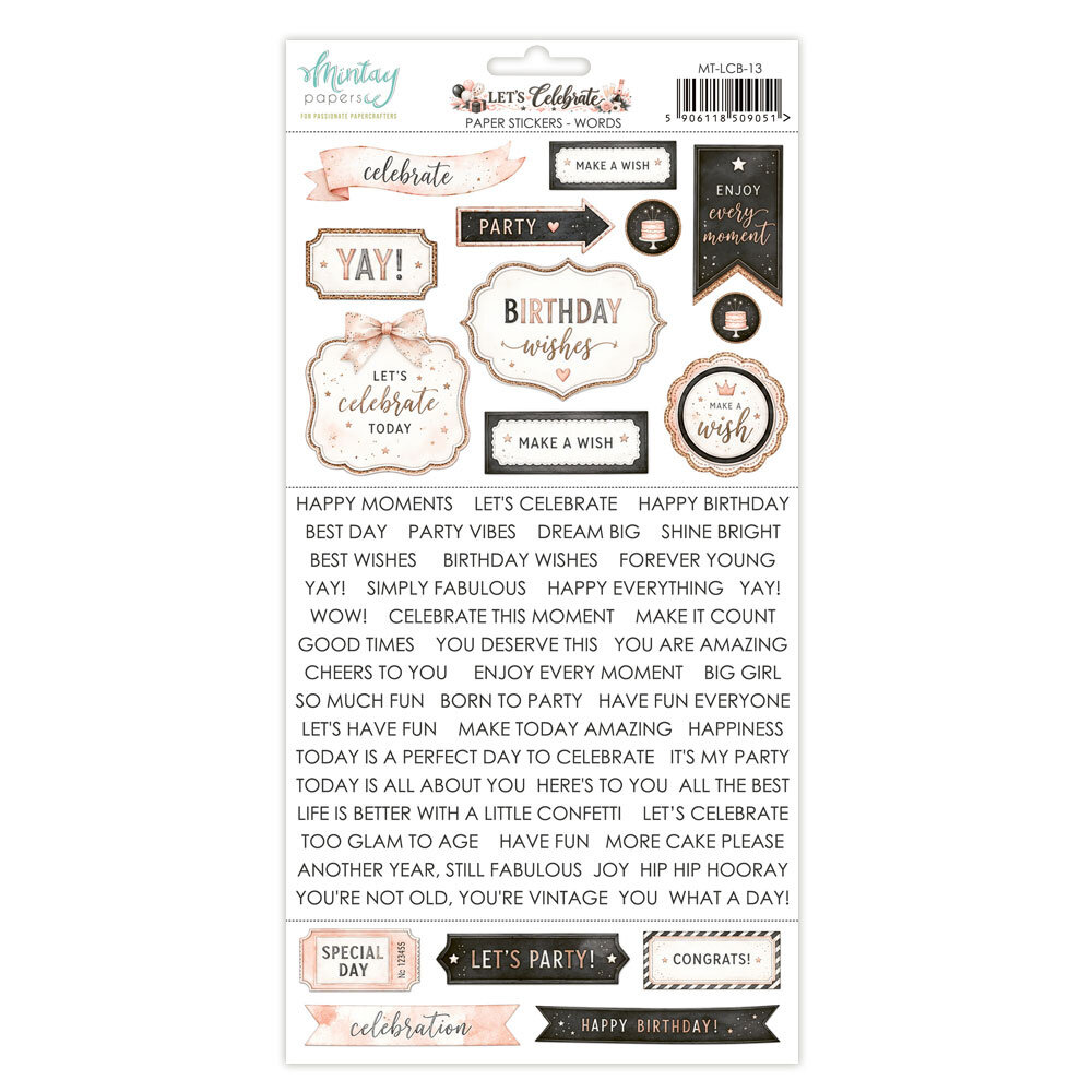 Mintay Let's Celebrate 6x12 Inch Paper Stickers Words (MT-LCB-13)