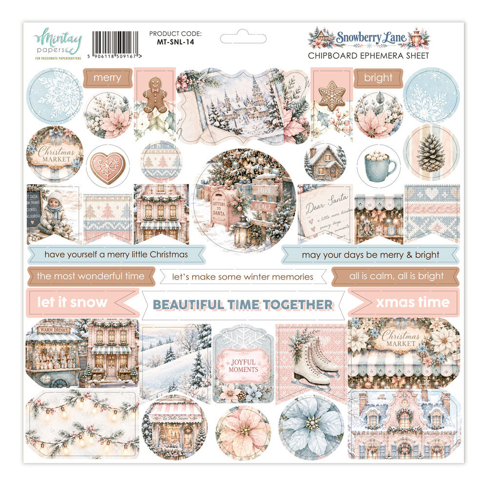 Mintay Snowberry Lane 12x12 Inch Chipboard Ephemera Sheet (MT-SNL-14)