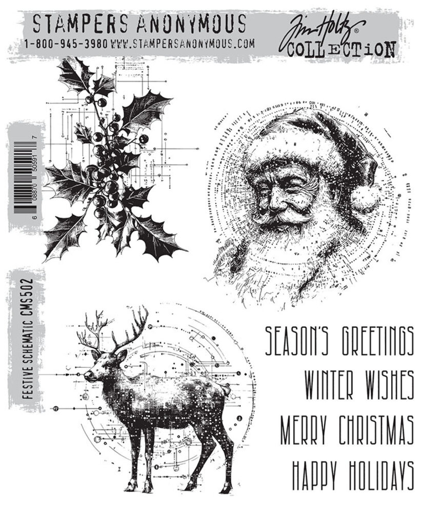 Stampers Anonymous Festive Schematic Tim Holtz Cling Stamps (CMS502) Stampers Anonymous Festive Schematic Tim Holtz Cling Stamps (CMS502)