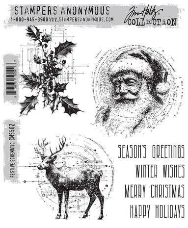 Stampers Anonymous Festive Schematic Tim Holtz Cling Stamps (CMS502) Stampers Anonymous Festive Schematic Tim Holtz Cling Stamps (CMS502)