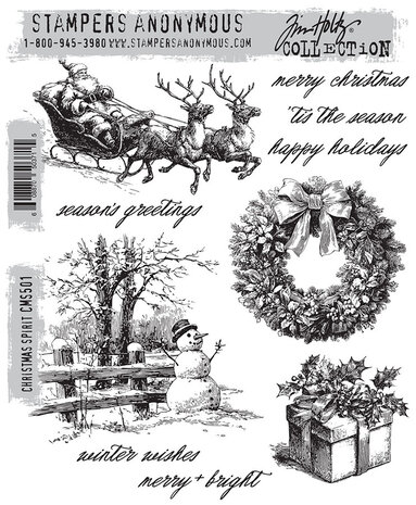 Stampers Anonymous Christmas Spirit Tim Holtz Cling Stamps (CMS501) Stampers Anonymous Christmas Spirit Tim Holtz Cling Stamps (CMS501)