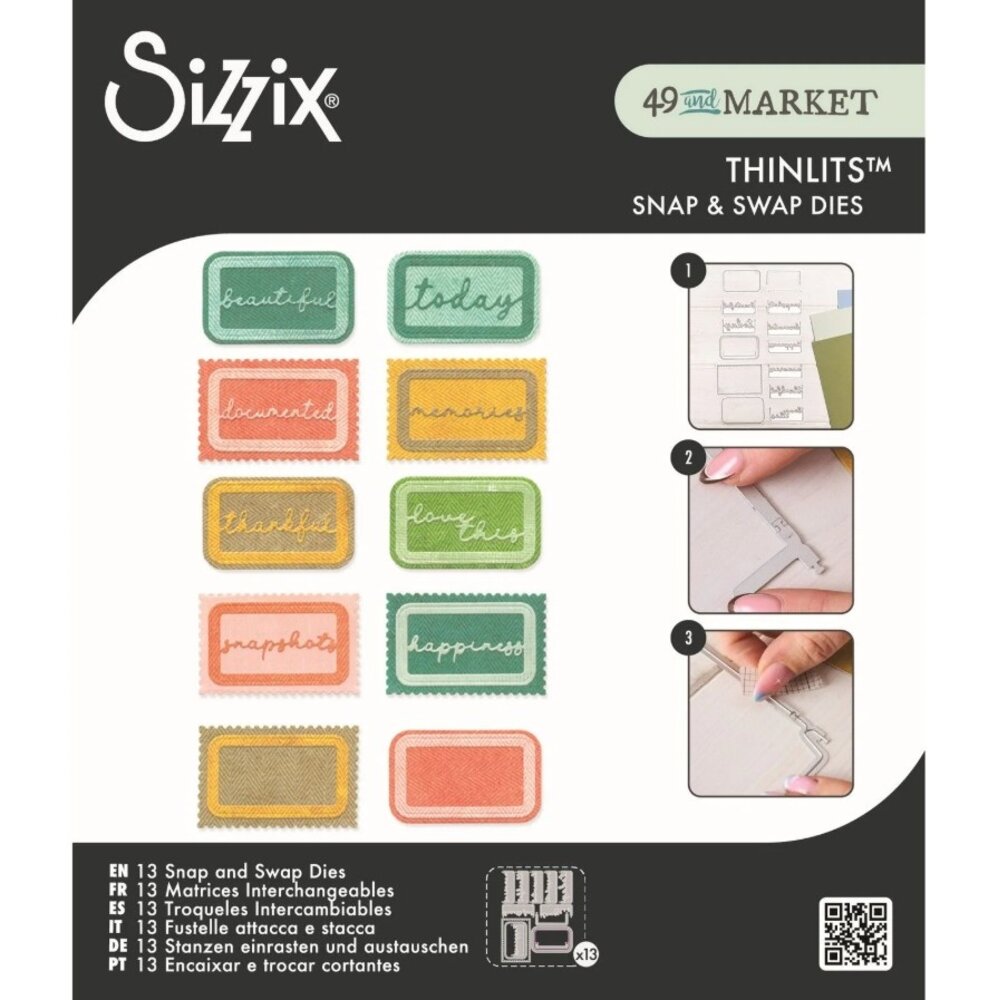 Sizzix Thinlits Die Set Snap and Swap Postage Label (13pcs) by 49 and Market (667228) Sizzix Thinlits Die Set Snap and Swap Postage Label (13pcs) by 49 and Market (667228)
