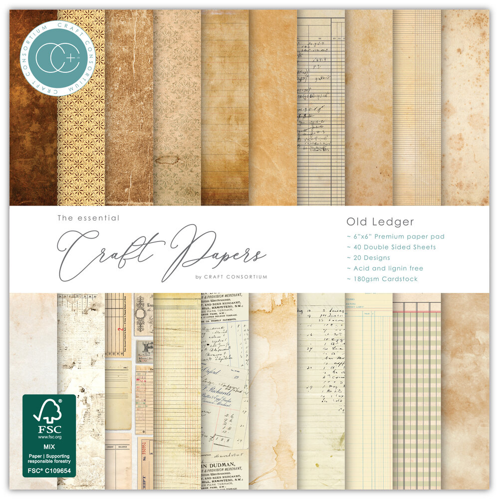 Craft Consortium Old Ledger 6x6 Inch Premium Paper Pad (CCEPAD045B) Craft Consortium Old Ledger 6x6 Inch Premium Paper Pad (CCEPAD045B)