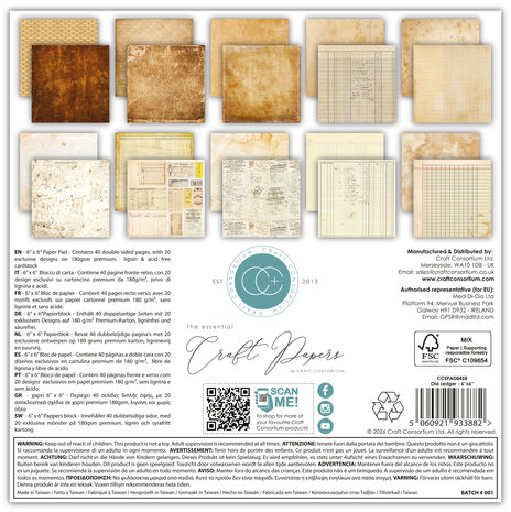 Craft Consortium Old Ledger 6x6 Inch Premium Paper Pad (CCEPAD045B) Craft Consortium Old Ledger 6x6 Inch Premium Paper Pad (CCEPAD045B)
