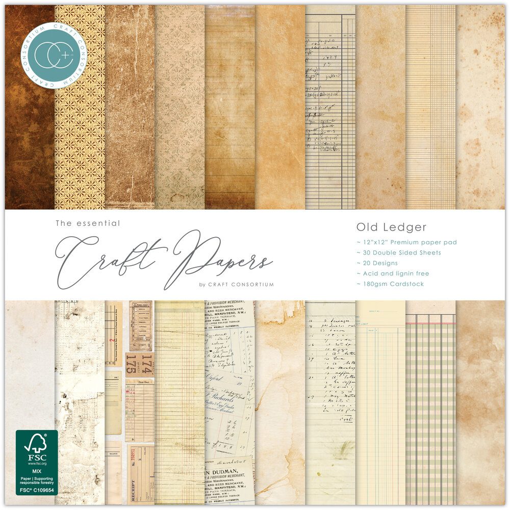 Craft Consortium Old Ledger 12x12 Inch Premium Paper Pad (CCEPAD045) Craft Consortium Old Ledger 12x12 Inch Premium Paper Pad (CCEPAD045)