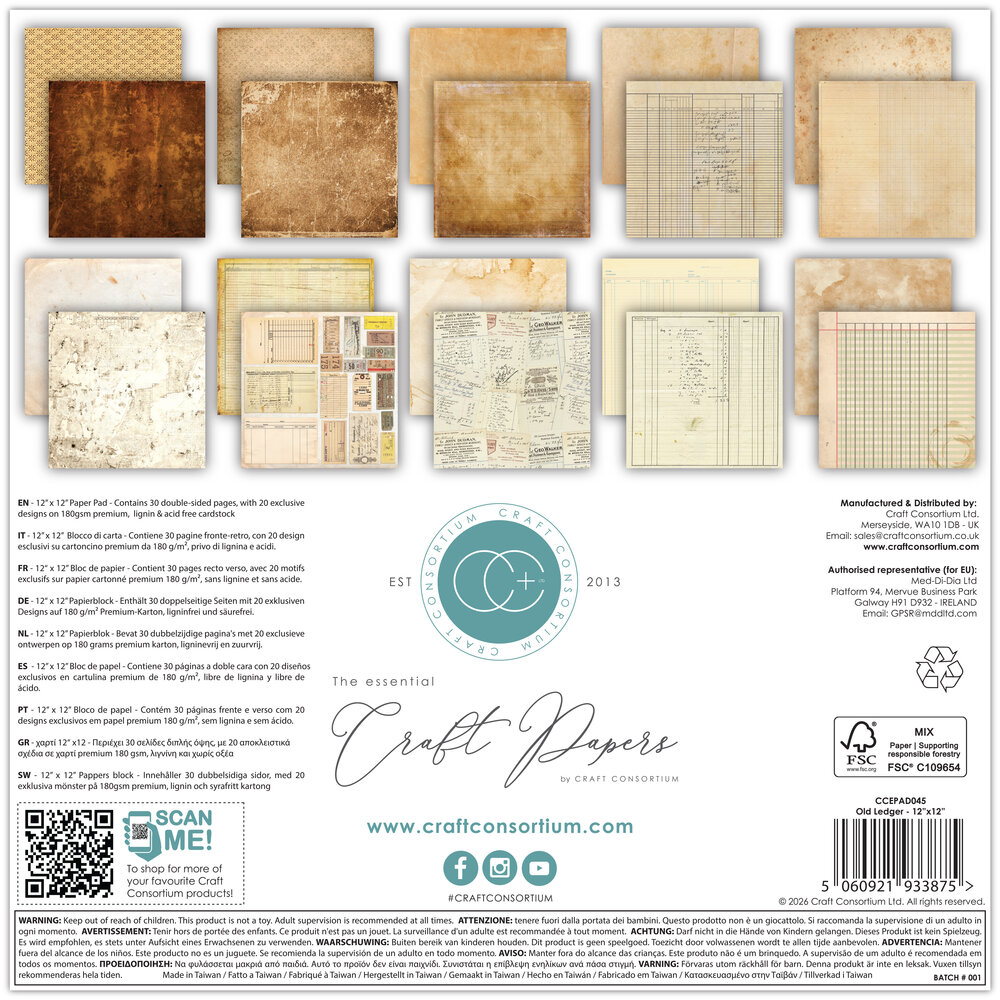 Craft Consortium Old Ledger 12x12 Inch Premium Paper Pad (CCEPAD045) Craft Consortium Old Ledger 12x12 Inch Premium Paper Pad (CCEPAD045)