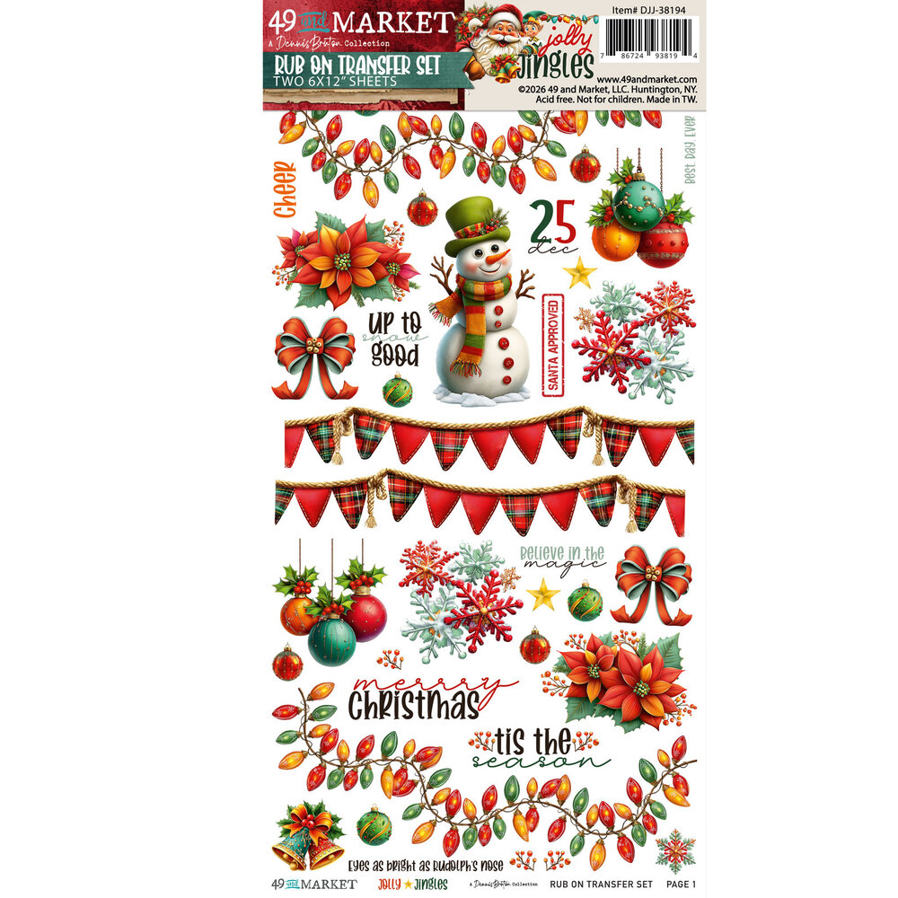 49 and Market Jolly Jingles 6x12 Inch Blendable Rub-on Transfer Set by Dennis Bruton (DJJ-38194) 49 and Market Jolly Jingles 6x12 Inch Blendable Rub-on Transfer Set by Dennis Bruton (DJJ-38194)