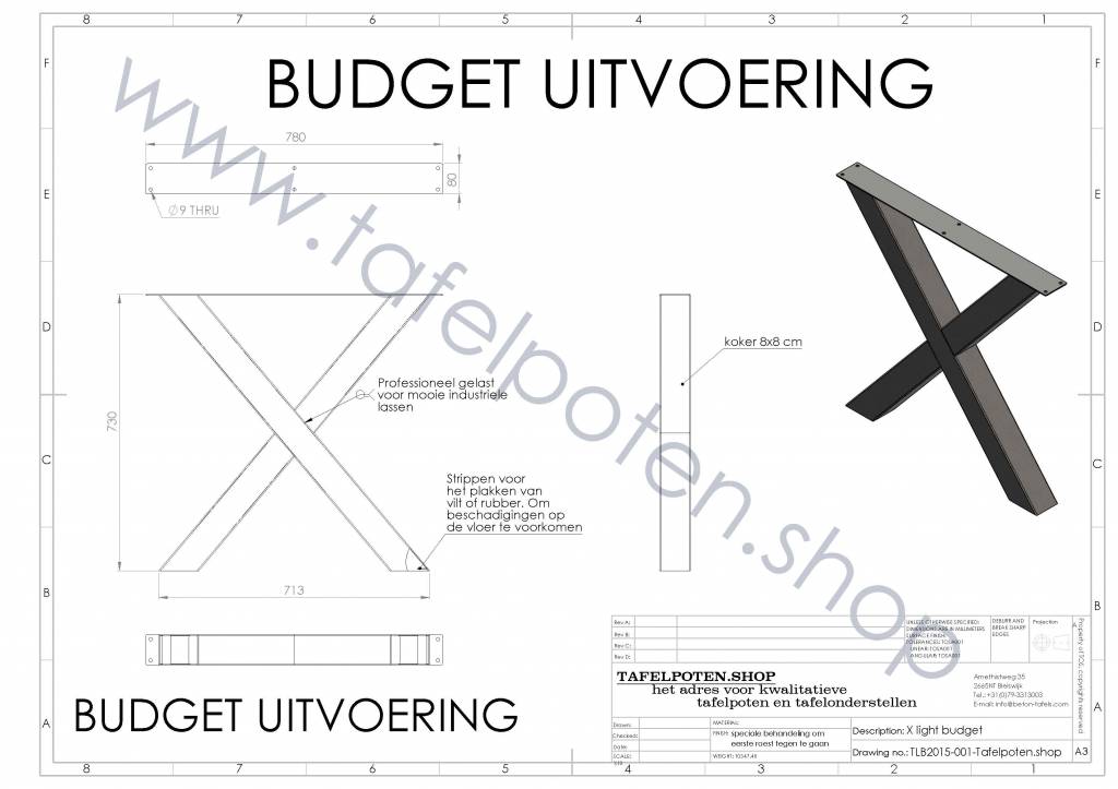 Spiksplinternieuw Onbehandelde stalen tafelpoot X kruispoot 8x8cm - tafelpoten.shop HI-25