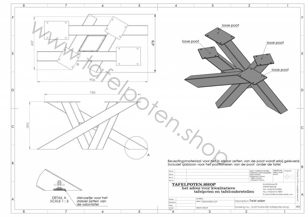 Tafelpoten.shop Stalen Twist salontafelpoot Nordstahl | Wit