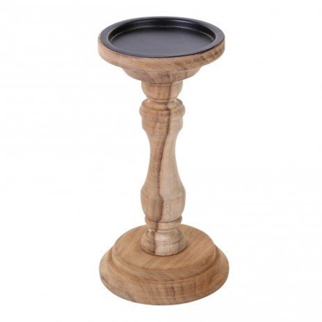 Vela Brown teak wood candleholder s H20 cm