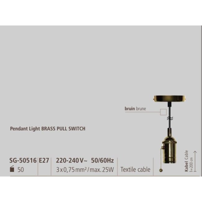 Pendel aan uit koord fitting Atlanta messing E27