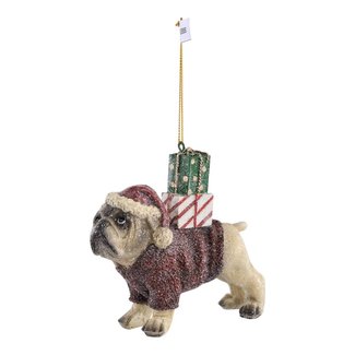 Christmas poly Brown bull dog with sweater