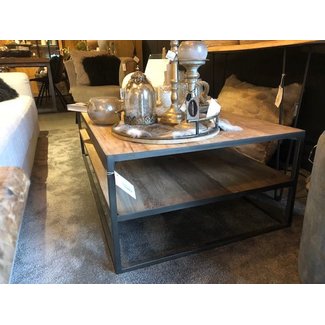 koffietafel dubbel top teak metalen poten