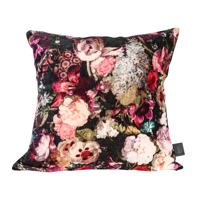 PTMD Vajen pink velvet cotton cushion bloem print s
