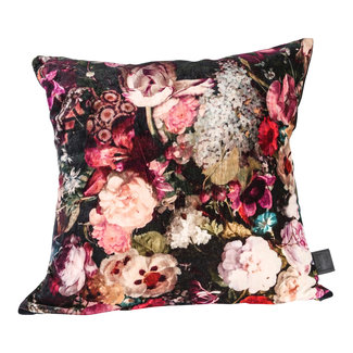 Vajen pink velvet cotton cushion bloem print l