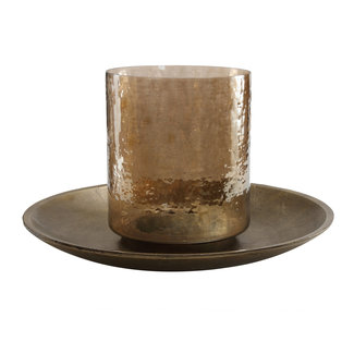 PTMD jazzy brass alu candleplate with glass stormlight