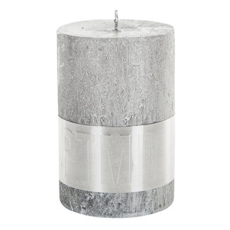 PTMD Rustic silver pillar candle 10x7 cm