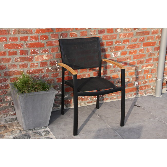 stapelstoel aluminium Oblong met teak arm