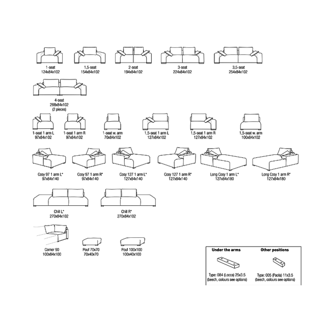 bank Lexus 3,5 seater LSC1380 crumbled black