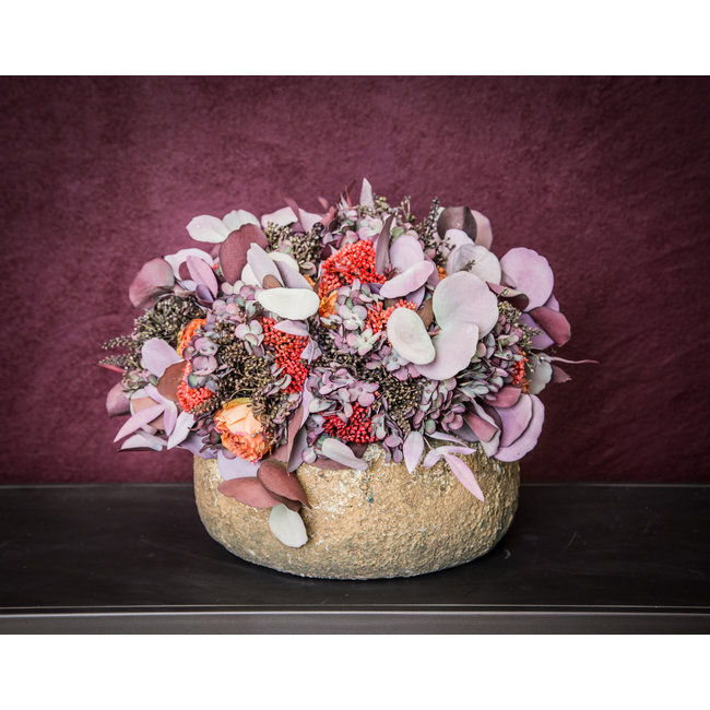 flower bundle purple hydrangea rose leaves