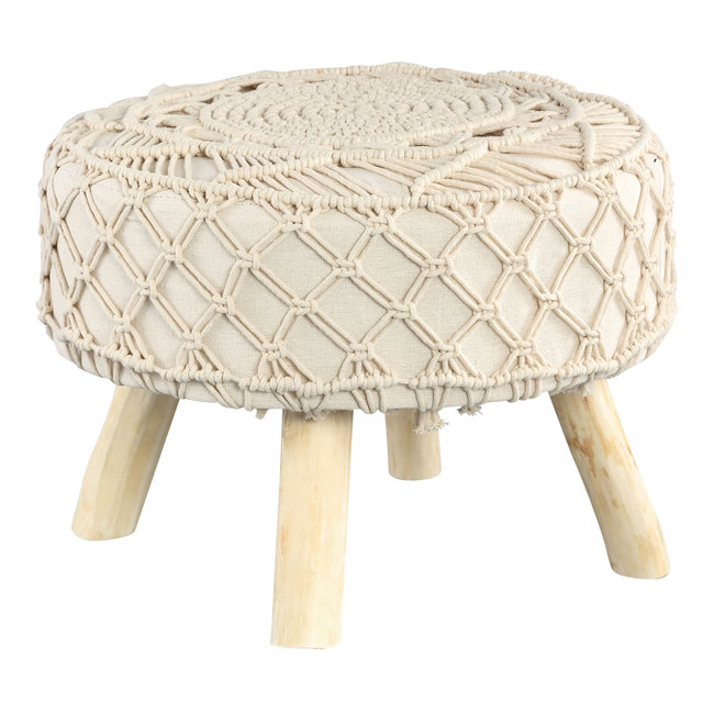 Jamal Cream cotton/poly stool wooden base low L