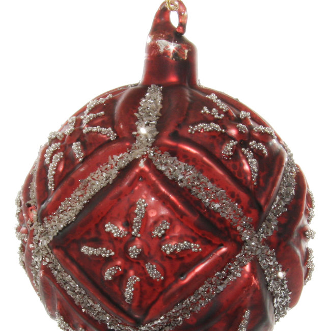 shishi glass floral ball antique burgundy silver glitter 8 cm