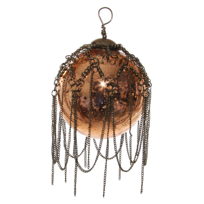 shishi glass bal with chain antiqe copper 7,5 cm